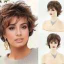 TISHINING Brown Short Curly Wigs for White Women Dark Brown Mixed Blonde Pixie Cut Synthetic Wig with Bangs Shag Layered Short Hair Wigs for Daily Party Use