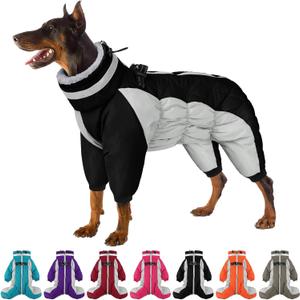 Full Body Dog Coat - Warm Fleece Jacket for Large Dogs, Turtleneck Winter Coats with Harness, Reflective Dog Snowsuit Windproof Puffer Jackets with Legs for Weimaraner, Black XL