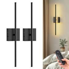 DORESshop Battery Operated Wall Sconces Set of 2, Dimmable Battery Wall Sconce with Remote Control, Black 350°Rotate Rechargeable Sconces, 28.3x4.72x3.38 Inch Wireless Wall Lights for Bedroom, Living Room
