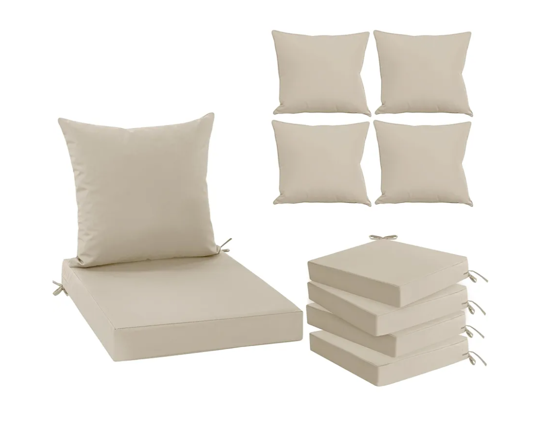 Summsun Patio Chair Cushions 24 x 24 Inch, Water Resistant Backrest Pillow 24x22" and Seat Cushion Set for Outdoor Furniture, Sectional Sofa Cushion Replacments, Cream, Set of 4
