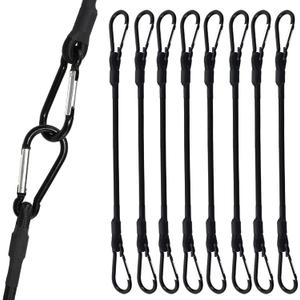 8 Pack Bungee Cord with Hooks, 12 Inch Adjustable Heavy Duty Carabiner Bungee Cord with Black Bungee Straps & Hooks, High Break Strength for Outdoor Luggage Rack, Cargo, Hand Carts, Bike, Camping Gear