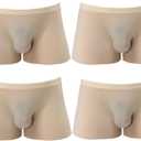 YATEEN Men's Traceless Underwear Ice Silk Boxer Brief (Large, 4-pack Khaki)