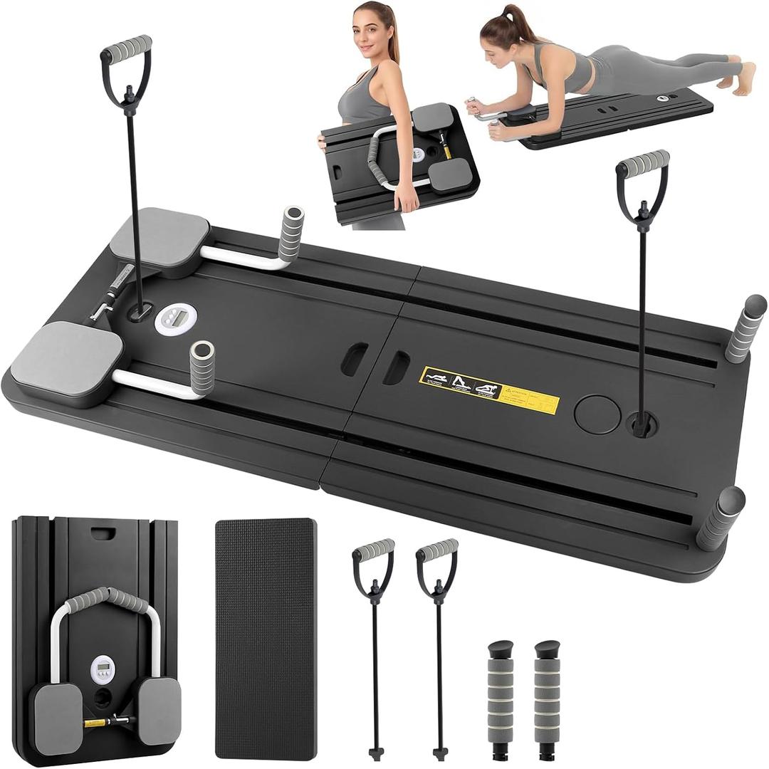 Pilates Board for Home, 2025 Reformer Pilates Machine, Multifunctional Foldable Workout Equipment for Indoor and Outdoor Full Body Train, Black
