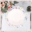 60Pcs Spring Flower Paper Placemats, 13.5 Inch Disposable Floral Placemat Round Wildflower Butterfly Place Mats Scalloped Table Mat for Mother's Day Wedding Banquet Baby Shower Bridal Shower Tea Party