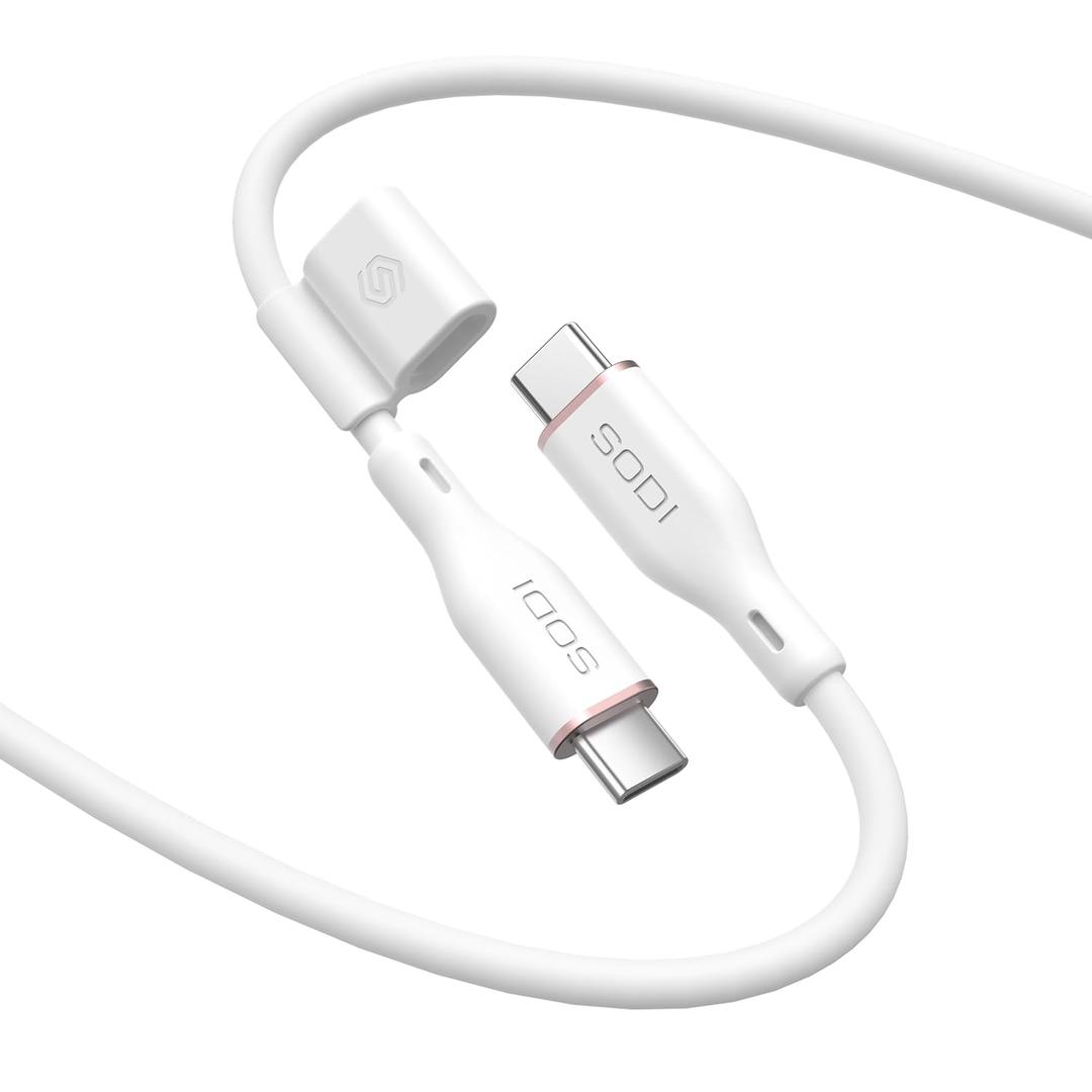 SODI 100W USB C Cable 6ft, Silicone Type C Fast Charging Cable, Type C Charger Cord for iPhone 16 pro max, 15, MacBook Pro 2020,Galaxy S25/S24/S23/S22 (480Mbp, Pack of 1, White)