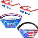2 Set Holographic USA Flag Fanny Packs & Star Sunglasses, 4th of July Patriotic Belt Waist Bag, American Independence Day Accessories Men Women
