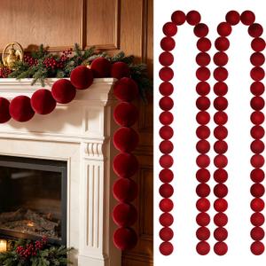 2 Pcs 9 ft Christmas Velvet Ball Garland 3.15 Inch Burgundy Ornaments Garland Xmas Hanging Balls Decorations for Tree Home Indoor Outdoor Mantel Holiday Party Accessories (2, 9 Ft, 3.15 Inch)