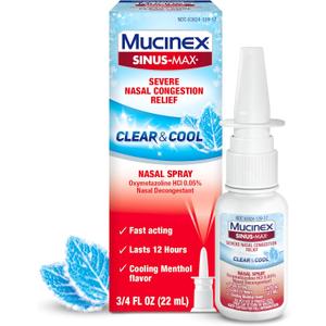 Mucinex Sinus-Max Nasal Spray Decongestant, 12 Hour Over-The-Counter Medication Nose Spray for Sinus Relief, Nasal Decongestants for Adults & Sinus Congestion, Cooling Menthol, 0.75 Fl Oz