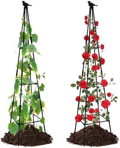 Lalahoni Garden Trellis for Climbing Plants, 67inch Tall Garden Obelisk for Climbing Potted Plant Support Outdoor Flower Rose Vegetable Tomatoes Cucumber Trellis Raised Bed, 2 Pack, Lightweight