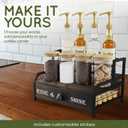 Coffee Syrup Rack Organizer 3-Tier Coffee Bar Stand for Countertop, Rustic Wood & Metal Bottle Display Shelf with Coffee Pod Drawer, Wine Rack, Liquor Display Shelf for Home Coffee Station