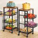 SNTD Fruit Basket Vegetable Stand for Kitchen Pantry, Pull Out Metal Wire Basket with Wood Top for Fruit Vegetable Onions Potatoes Snacks (11.8"D x 15.7"W x 33.7"H), Pack of 1 
