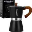 Mongdio Stovetop Espresso Maker Moka Pot, Cuban Coffee Maker Stove top coffee maker Moka Italian Espresso Greca Coffee Maker Brewer Percolator, 6 Espresso Cups, 10 oz - Black