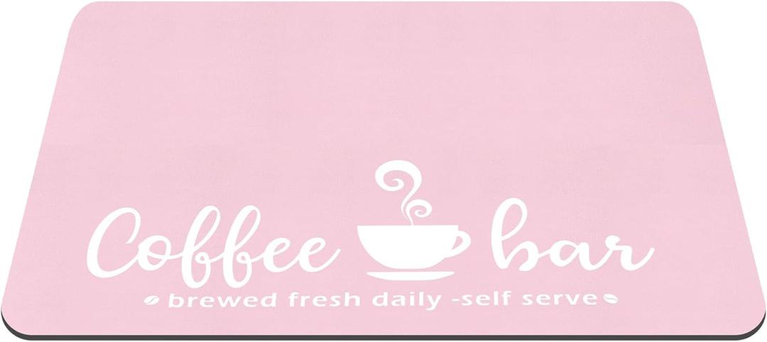 Queekay Pink Coffee Bar Mat Kitchen Accessories for Countertop Absorbent Dish Drying Rubber Backed Coffee Maker Pot Mat, 24 x 16 Inches