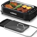 Indoor Grill, CUSIMAX Smokeless Grill Indoor, 1500W Electric Grill Griddle Korean BBQ with LED Smart Display & Tempered Glass Lid, Non-stick Removable Grill Plate & Griddle Plate, Black