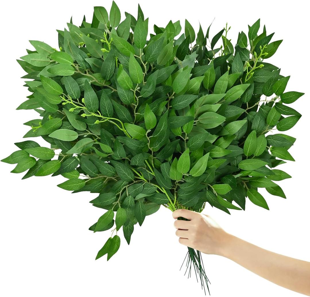 26Pcs Italian Ruscus Greenery Stems,Artificial Silk Greenery Leaves,Bendable Faux Hanging Plants Spray for DIY Wedding Arch Bouquet Table Centerpieces Vase Filler and Home Indoor Decor (26)