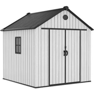 YITAHOME 7.3 x 7.3 ft Outdoor Plastic Storage Shed with Floor, Waterproof Garden Shed with Lockable Door, Windows & Vents, Plastic Tool Storage for Patio Furniture, Lawn Mower, Bike Storage