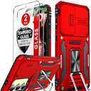 LeYi Compatible for Samsung S 24-FE Case: [NOT FIT S24] Galaxy S24FE Screen Protector Tempered Glass 2PCS, Military-Grade Dual Layer Protective para Android Galaxy FE24 Case, Red