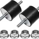 2 Pcs M12 60 x 50 mm Rubber Isolator Mounts Double Studs Shock Absorber with 4 Pcs Locknuts, Cylindrical Anti Vibration Isolation Damping Mounts for Compressors Pumps Generators Motor Engines