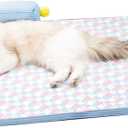 All-Season Ice Fabric Cat Bed with Cushioned Pillow/Play Ball/Washable Mat for Cats, Kittens & Small Pets (Blue, 21"x15"x4")