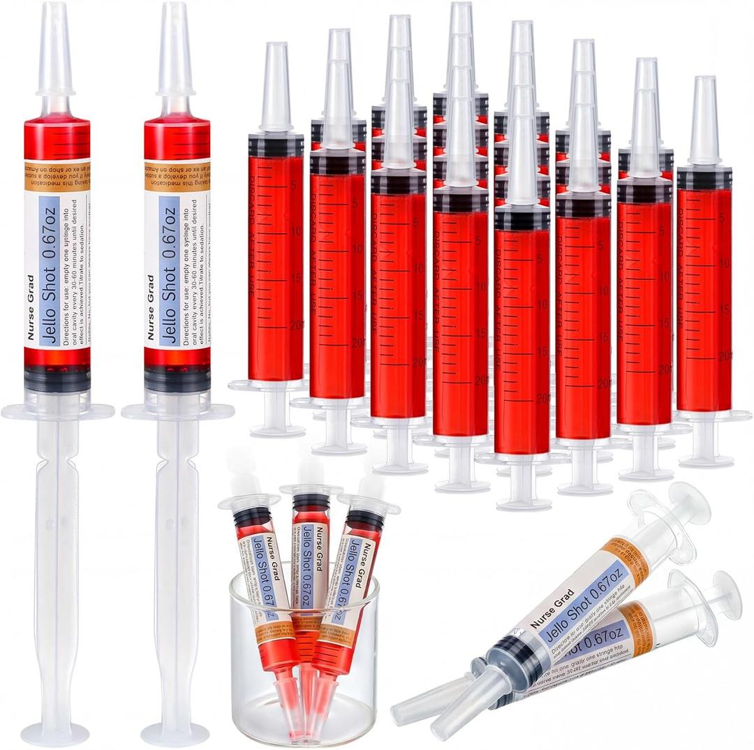 Threlaco 40 Pcs Nursing Graduation Party Supplies, 20 Pcs Plastic Syringes for Drinks, 20 Sticky Labels, Class of 2026 Graduation Decoration Nurse Party Supplies Bsn Rn Lpn Gift(20 ml)