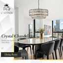 CATINER 24'' Black Crystal Chandeliers Luxury 8-Lights Pendant Chandelier Drum Semi Flush Mount Ceiling Lights for Living Room Dining Room Foyer Bedroom Kitchen