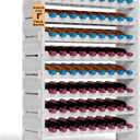 NutriChef 72 Bottle Wine Rack Stackable Bamboo Freestanding, 8-Tier Modular Shelf, Sturdy Wobble Free, Upgraded 2026 Design, Easy No-Tool Assembly for Kitchen, Cellar or Bar 33.5" x 10" x 41" (White)