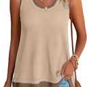 BLENCOT Waffle Knit Tank Top for Women Summer Casual Sleeveless Scoop Neck Basic Loose Tunic Shirts Parchment L