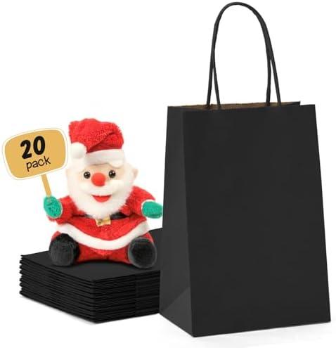 METRONIC 20 Pack 5.25x3.75x8 Small Black Gift Bags, Kraft Paper Shopping Bag with Handles for Small Business, Boutique, Gift Wrap, Bulk