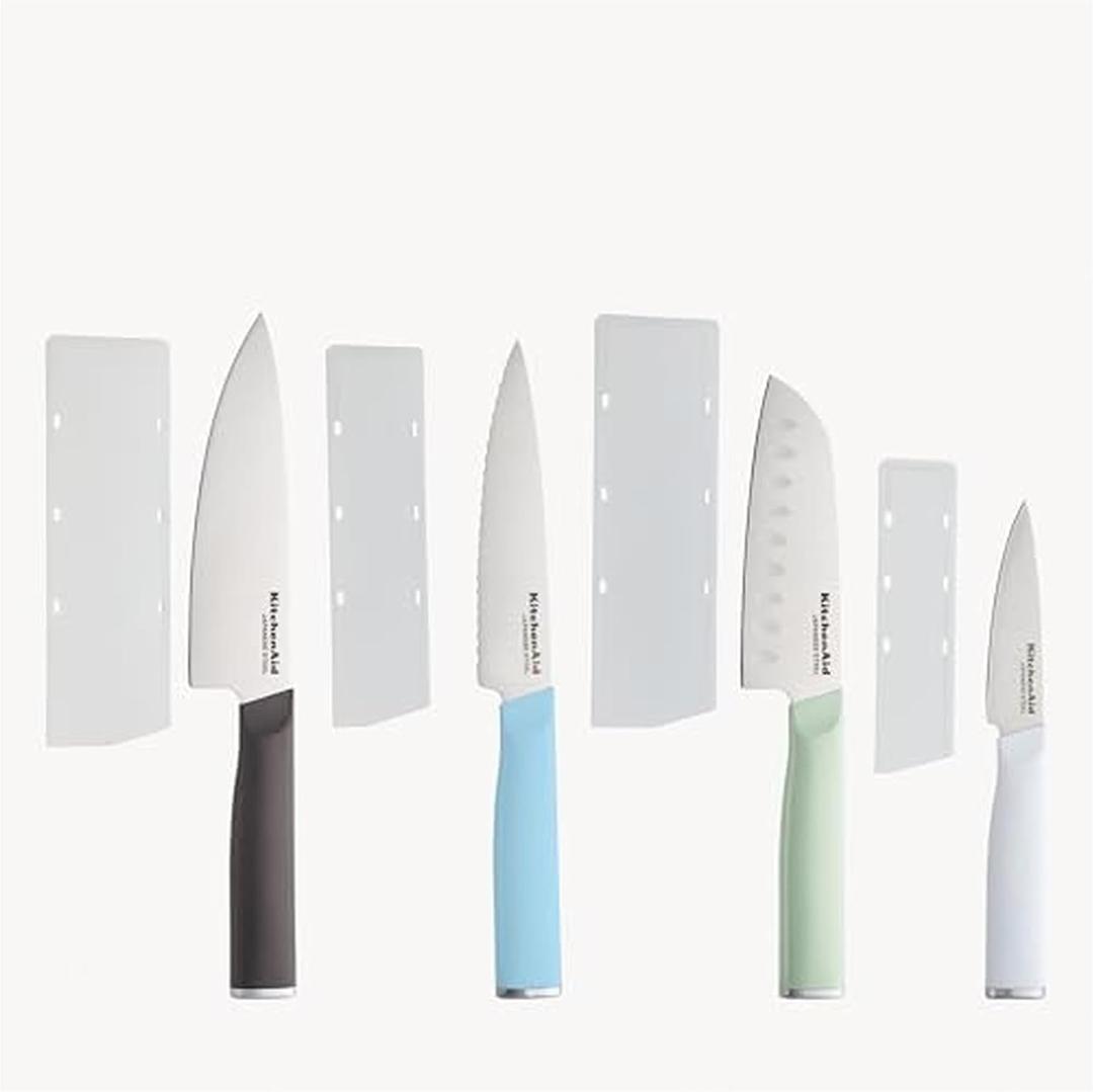 KitchenAid Chef Set with Custom-Fit Covers, Sharp Kitchen Knife, High-Carbon Japanese Stainless Steel Blade, 4 Piece, Multicolor