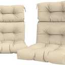 LVTXIII Outdoor Seat and Back Chair Cushion Patio Tufted High Back Cushion with Ties, Seasonal Replacement Rocking Chair Cushion for Home Office Garden Use, 44” L x 22” W, Set of 2, Stripe Beige