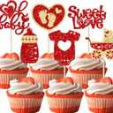 2 x Gyufise 24Pcs Valentine's Day Oh Baby Cupcake Toppers Glitter Baby Feet Sweet Love Heart Valentine's Day Cake Decorations for Love Valentine's Day Theme Baby Shower Birthday Party Supplies Red