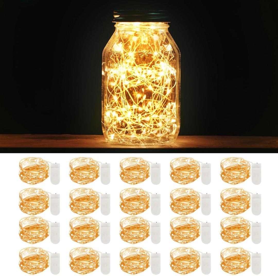 MUMUXI 20 Pack 3.3ft Fairy String Lights Battery Operated, Mini LEDs for Party Wedding Centerpiece Decorations, Crafts, Mason Jar Firefly Lights, Warm White (Copper)