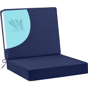 Waterproof Outdoor Chair Cushions 24x24, Memory Foam Outdoor Cushions for Patio Furniture with Removable Cover, Deep Seat Cushions for Outdoor Furniture with Ties and Handle, Navy