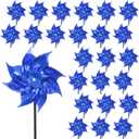 Qualirey 24 Pcs Reflective Pinwheels with Stakes Sparkly Pinwheels for Yard and Garden Windmill Wind Spinners Efficiency Reflective Material Deterrents Keep Birds Away Garden Yard Lawn(Blue)