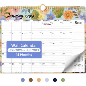 Calendar 2026-2027, 18-Month Wall Calendar from Jan 2026 to Jun 2027, 11.5 x 14.7 Inch, Spiral Hanging Monthly Calendar with Twin-Wire, Botanic Whimsy