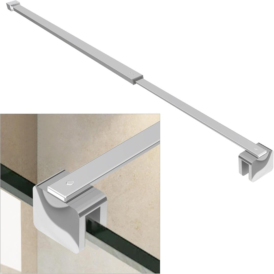 Shower Door Glass Support Bar, 26.96" to 48.54" Adjustable Stainless Steel Wall-to-Glass Shower Stabilizer Rod for 1/4", 5/16", 3/8", Chrome
