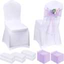 Mepase 100 Pcs Chair Covers Stretch 50 Spandex Chair Covers and 50 Sashes Set Chair Bows Sashes Tie for Wedding Banquet Dining Kitchen Party Table Reception Decorations(Purple)
