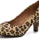 Women's Classic Round Toe Pumps, Mid Kitten Heel, Office Dress Shoes Suede Leopard 38 - US 7