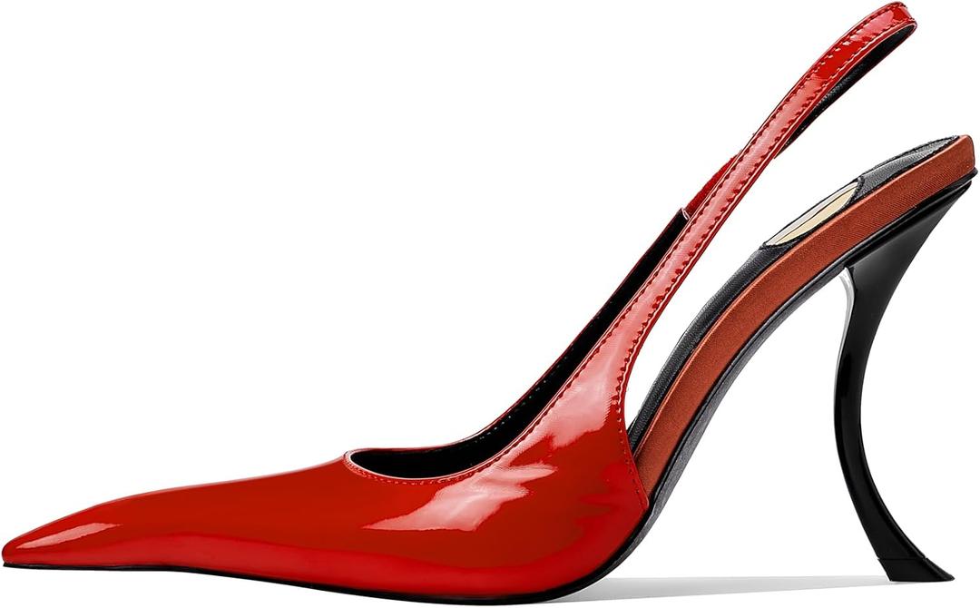 Stiletto High Heel Slingbacks for Women Patent Leather Closed Pointed Toe Pumps Slip on Elastic Strap Heeled Sandals Sexy Fashion Party Dressy Shoes, 10