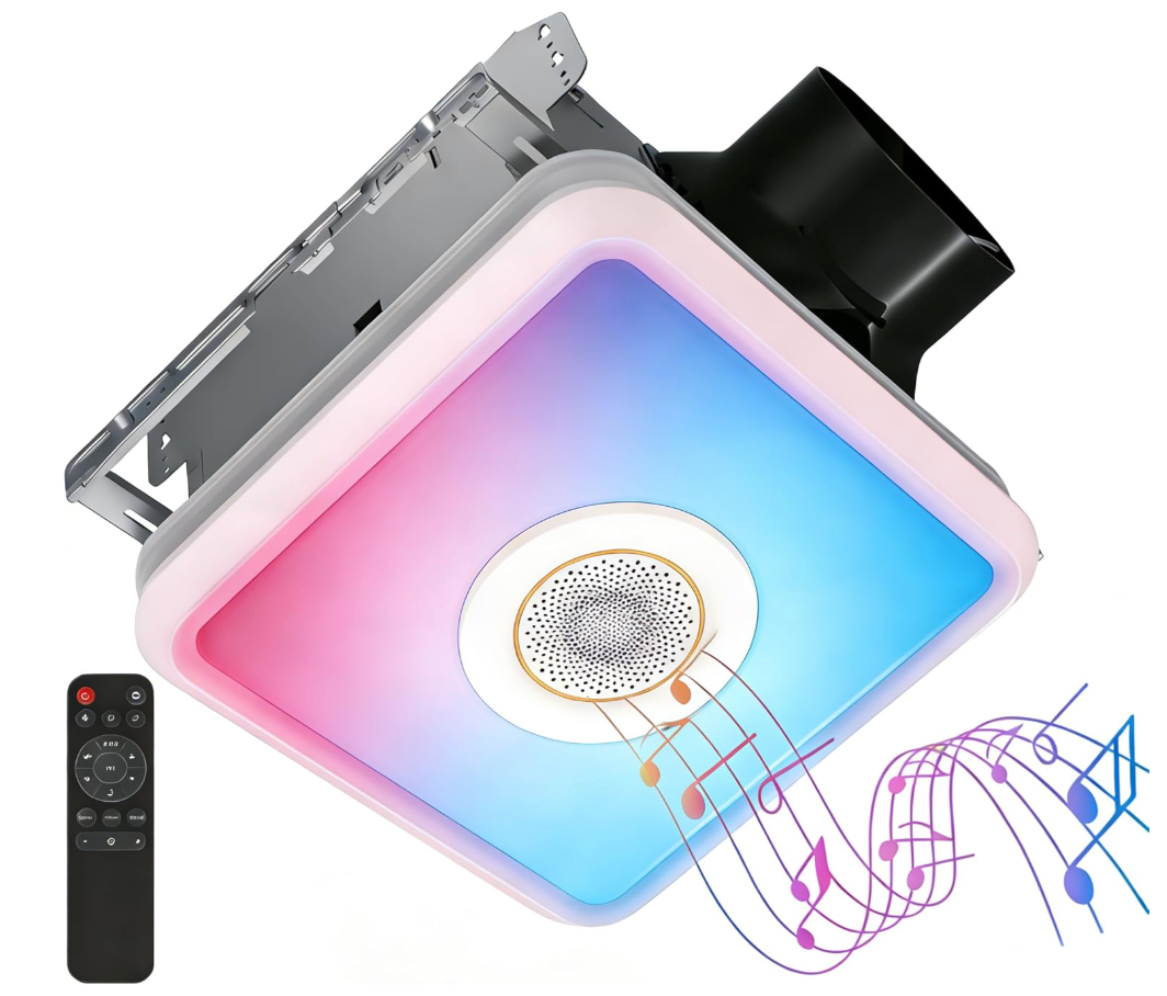 Consciot 160CFM Bathroom Exhaust Fan with Light and Bluetooth Speaker, 7 RGB Light & Music Sync Mode, 1500Lm 3000K/4000K/5000K Light, Nightlight, Remote Control, Quiet 1.0 Sone Ventilation Fan