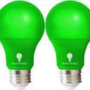 Bluex Bulbs 2 Pack BlueX LED A19 Green Light Bulb - 9W (60Watt Equivalent) - E26 Base LED Lights, Party Decoration, Porch, Home Lighting, Holiday Lighting, Decorative Illumination Bulb