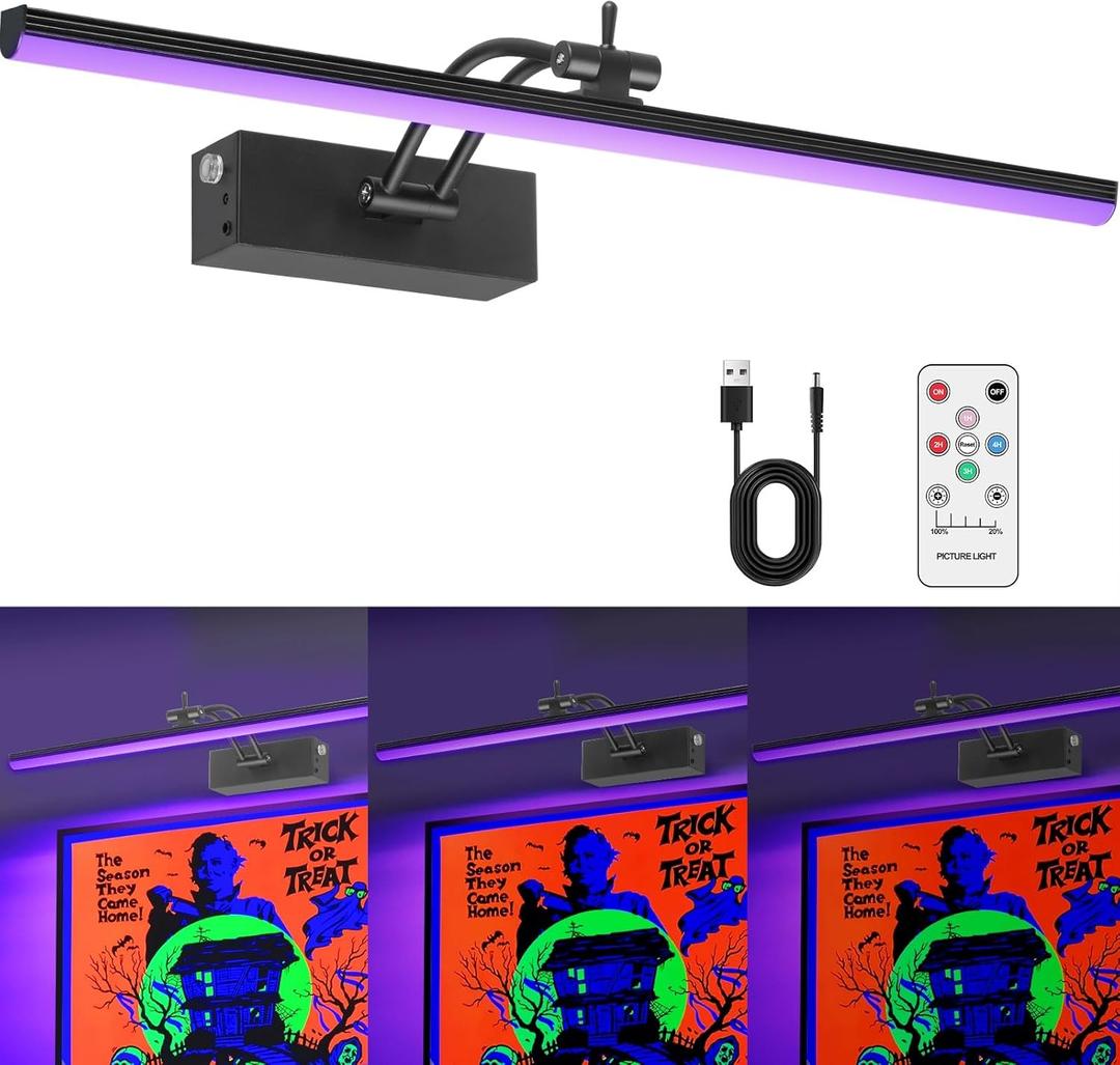 Black Light for Blacklight Tapestry, 16" Rechargeable Blacklight Wall Light with Remote, LED Black Lights for Fluorescent Art, Poster, Decor, Glow in The Dark Party, 5200mAh Battery Powered