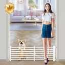 Malier Indoor Dog Gate with Door, 34-55" Extra Wide Full Metal Pet Gate Short Dog Gate for Stairs, Pressure Mount 14'' Tall Small Puppy Low Gate Easy Step Over for Doorways (White)
