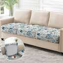 3PCS Printed Couch Cushion Covers,Washable Spring Flower Printing Elastic Sofa Cover,Indoor Outdoor Sofa Slipcovers-Blue Vintage Flower