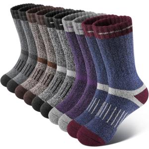 SIMIYA Thick Merino Wool Socks for Men Warm Hiking Socks Thermal Crew Socks in Cold Weather for Men & Women5 Pairs (7-13, Black/Grey/Coffee/Purple/Blue)