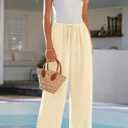 PRETTYGARDEN Summer Wide Leg Linen Pants Women with Pockets High Waist Drawstring Loose Casual Palazzo Lounge Pants Women (Yellow, XXL)