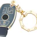YHC Key Fob Cover for Mercedes Benz Car Key Case Shell with Keychain fit C E S M CLS CLK G Class