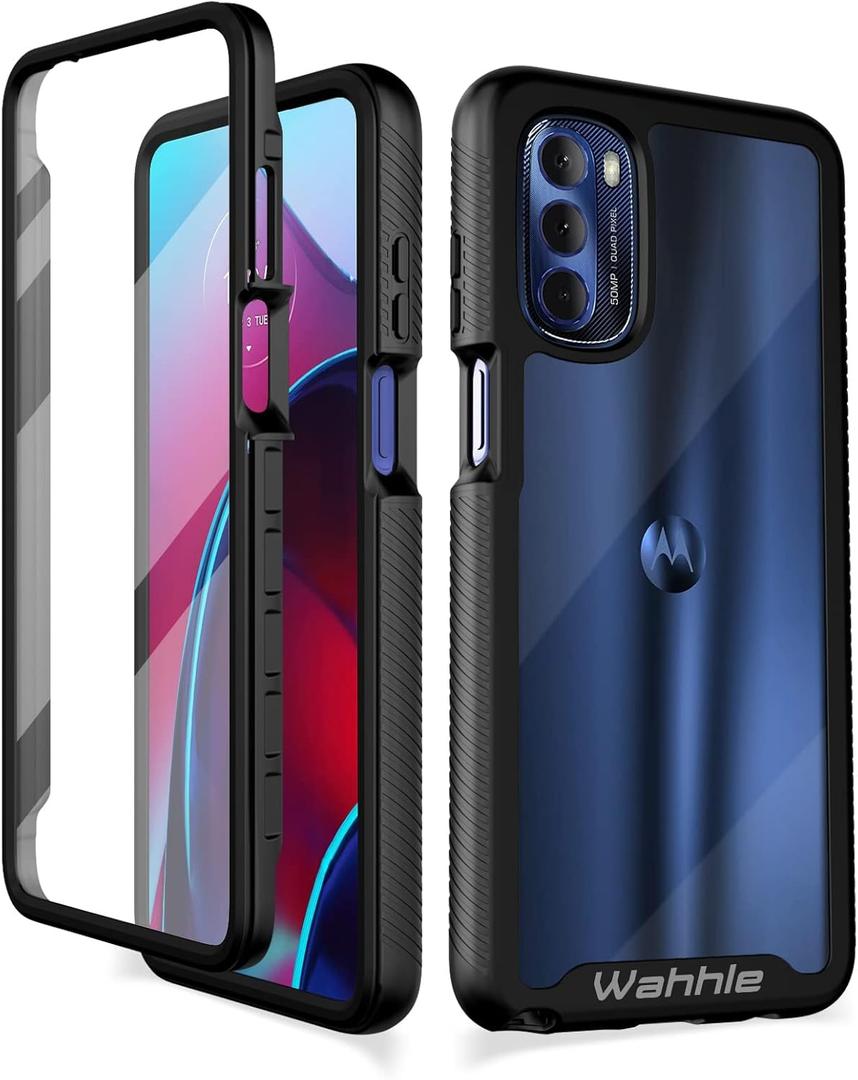 Wahhle Moto G Stylus 2022 4G Case - Built-In Screen Protector, Full Body Shockproof, Slim Fit Bumper, Black/Clear