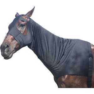 Horse Slinky Hood with Zipper, Stretch Spandex Sleazy Hood for Mane Protection, Breathable Horse Neck Cover for Show Prep, Braids Saver, Sleek Grooming Under Blanket Use Black Medium