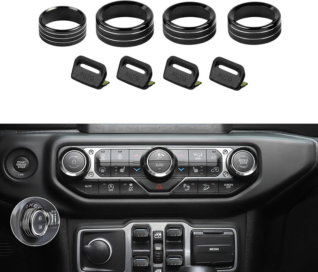 JeCar JL Switch Button Covers Window Control Air Conditioner Headlight Volume Radio Knob Trims Interior Accessories Compatible with Jeep Wrangler JL JLU 2018-2026 & Gladiator JT 2020-2026, Black